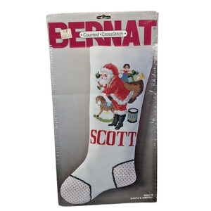 Bernat Cross Stitch Kit Santa's' Arrival Stocking 9x16 Christmas Vintage NEW